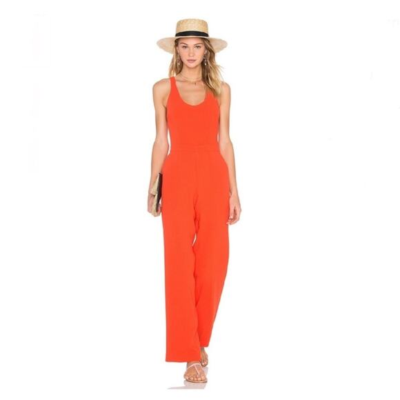 Trina Turk Golda Jumpsuit Crepe Scoopneck Tomato Orange Wide Leg Cut-Out Size 10 - Picture 1 of 16